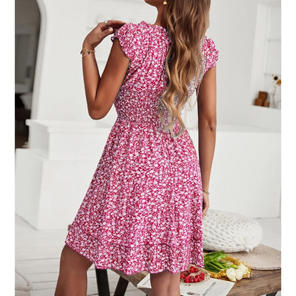 ModeParisienne® elastische zomerjurk met gele bloemenprint