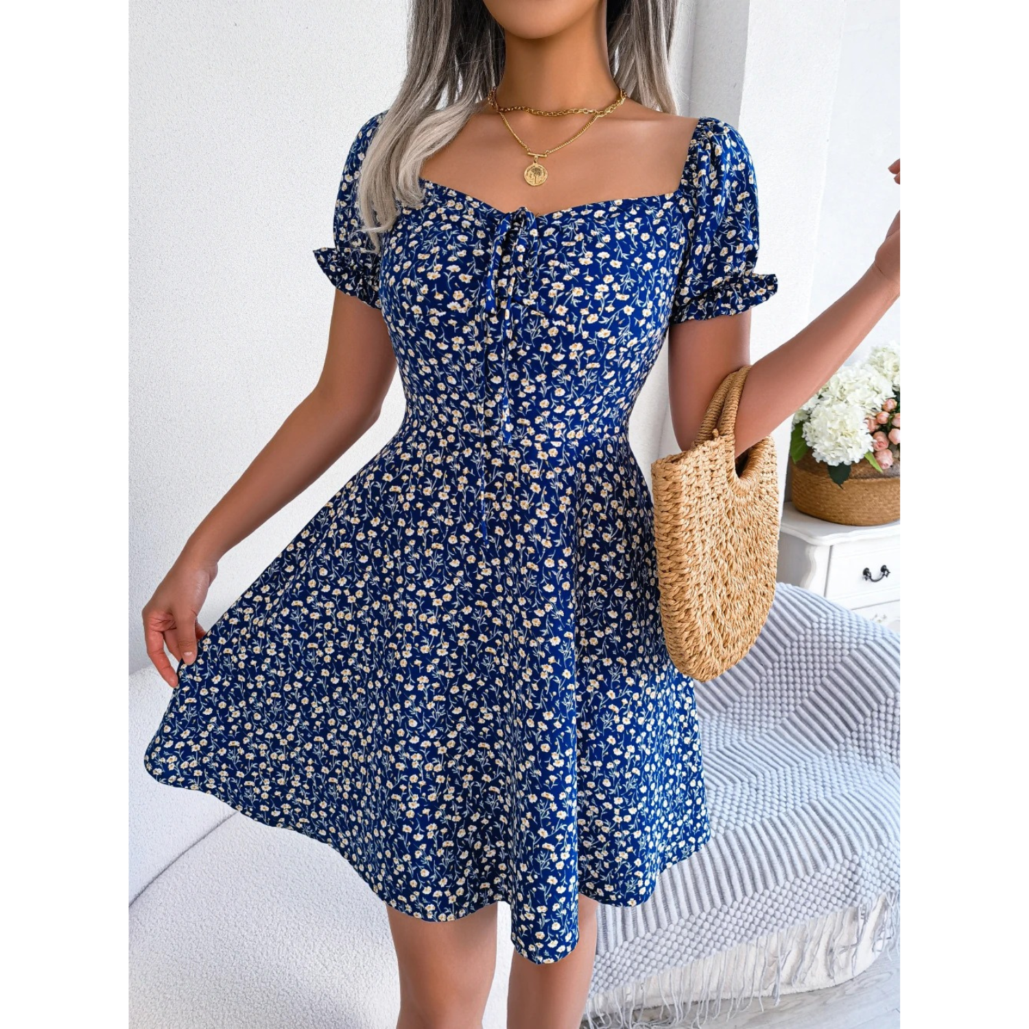 ModeParisienne® zomerjurk met rode bloemenprint en u-hals