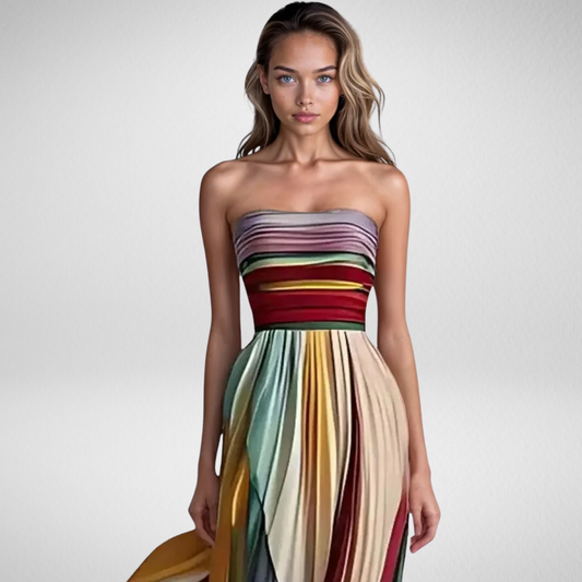 Sunset Breeze - Kleurrijke strapless jurk
