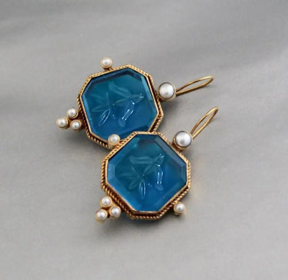 Maeble Vintage oorbellen met groene steen en parel